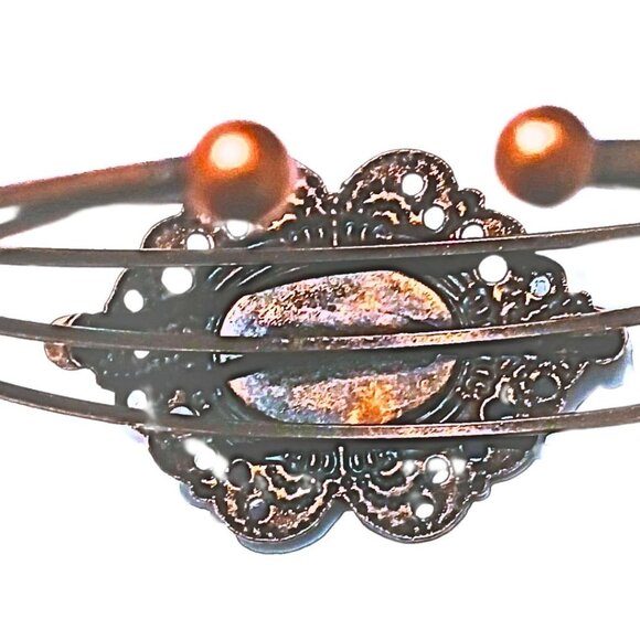 Vintage Tarnished Silver Amber Cuff Bracelet Ornate Filigree Victorian Estate - Picture 3 of 7